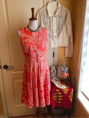 Anne Klein orange/white Fit-and-Flare Midi Dress